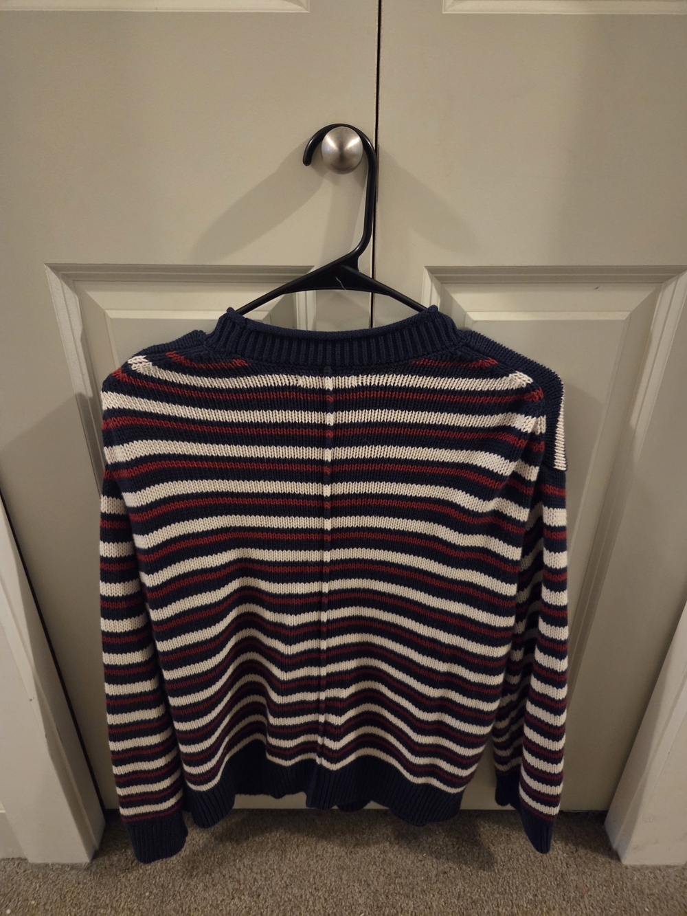 NWOT American Eagle Outfitters Navy, White & Burgundy Striped Crewneck Sweater - Picture 3 of 3